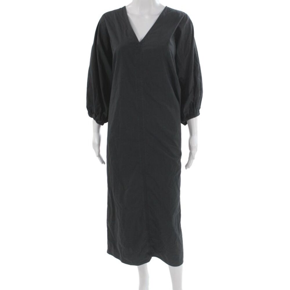 Malene Birger Women Kaftan Dress Black Cotton V-neck 3/4 Sleeve Size XL
